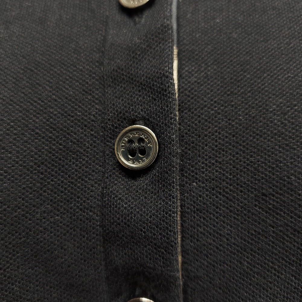 Burberry Brit Women L Black Pique Polo Shirt Nova Check Placket Equestrian Logo - Picture 5 of 14